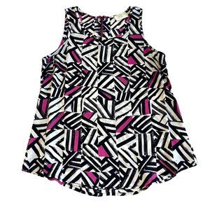 Everly Geometric Blouse Womens Black White Pink Sleeveless Top Size S